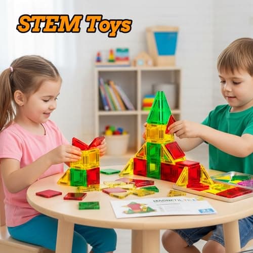 SKTMYY Mini Magnetic Tiles,Travel Magnetic Tiles with Iron Box,Car Airplane Travel Essentials for Kids Ages 3+,Creative STEM Magnet Toys Birthday Gift for Boys & Girls - Thumbnail 3