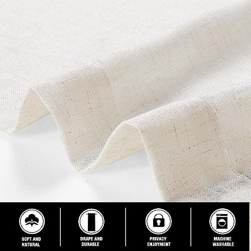 PrinceDeco Natural Linen Blended Curtains Semi Sheer Window Treatments Panels for Living Room Grommet Light Filtering Drapes Privacy Added Linen Textured Curtains, 2 Panels (Natural, 52" W x 63" L) - Thumbnail 6