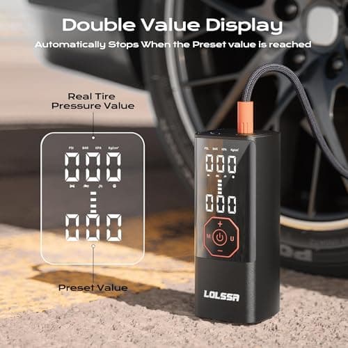 Tire Inflator Portable Air Compressor Air Pump Tires Cordless Electric 180PS for Car, Motorcycle, Bike, Ball, with Tire Gauge Pressure-Black - Thumbnail 3