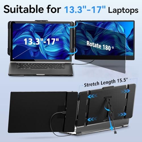 LAWGLLAABT Laptop Screen Extender - 14" FHD 1080P IPS Laptop Monitor Extender with USB-C Port, Portable Dual Extended Monitor for 13-17" Laptops, Compatible with Windows/Mac/Android/Chrome/Dex - Thumbnail 6