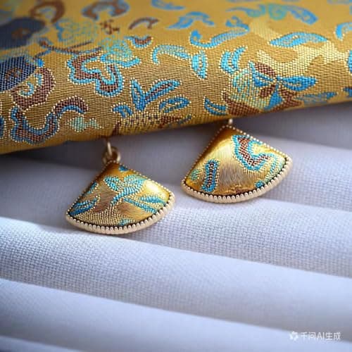 Song Brocade Dangle Earrings for Women Hand-loomed, China Silk Cultural Drop Earrings 16K Gold Plating Gift for Women, Chinese Luxury Dangling Earrings（Yellow) - Thumbnail 2