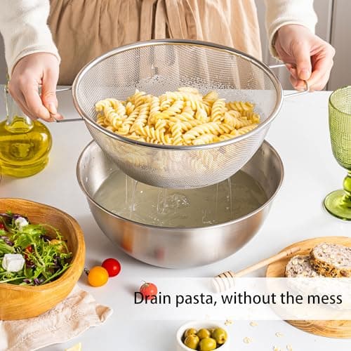 Stainless Steel Colander and Strainer Bowl Set, 3.5QT Kitchen Colander with Handle, 304 Stainless Steel Pasta Strainer and Solid Bowl for Kitchen Use - Thumbnail 3