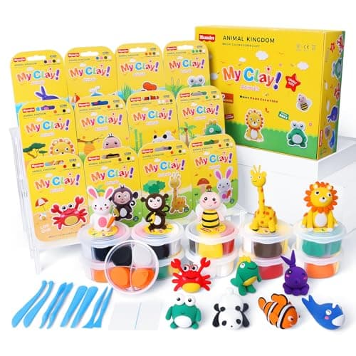 Air Dry Clay for Kids, 12 Animals Modeling Clay Kit with 8 Sculpting Tools and Clear Acrylic Sheet, Soft & Non-Sticky, Safe & Non-Toxic Magic Clays, DIY Arts & Crafts Creative Gift for Boys & Girls - Image 1