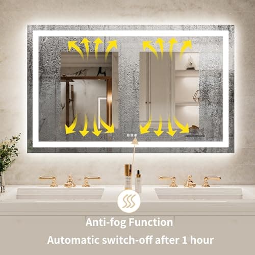 ComfyStyle 72X36 Large Led Mirror for Bathroom, Front and Backlit (Independent Control), Wall-Mounted Lighted Vanity Mirror Bathroom Mirror with Lights, 3 Colors, Stepless Dimmable, Anti-Fog, Memory - Thumbnail 6