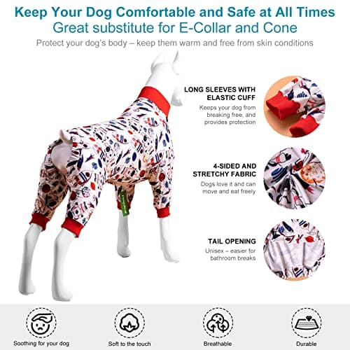 LovinPet Large Dog Outfit - Space Snow Prints, Lightweight Pullover Large Puppy Pajamas, Full Coverage Dog Pjs, Pitbull Onesie, Pet Pajamas for Dogs, Pitbull Clothes, White 2XL - Thumbnail 5