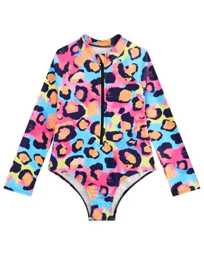 DivingBirds Girls One Piece Swimsuit UPF 50+ Long Sleeve Zipper Bathing Suit Swimwear for Beach Pool Summer Black for 1-2Y - Image 1