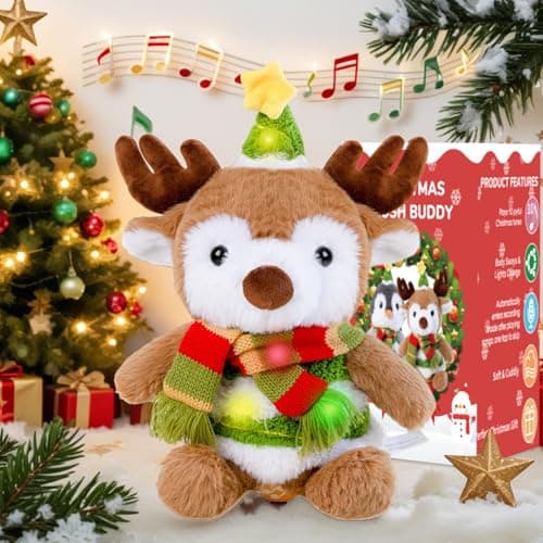 MIAODAM Christmas Stuffed Animals Reindeer&Penguin Interactive Plush Toy,Singing 10 Songs&Repeats Voices, Funny & Cute Christmas Plush, Perfect Festive Gift for Kids, Adults&Holiday Decoration - Image 1