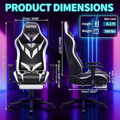 Led Gaming Chair with Speakers Massage 165° Reclining Computer Chairs-White - Thumbnail 3