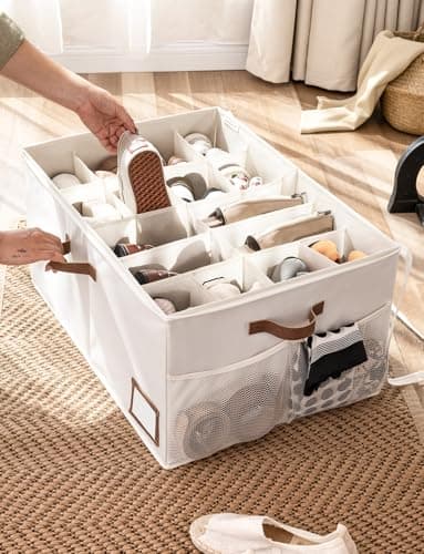 StorageWorks Shoe Organizer for Closet, Shoe Storage with Side Mesh Pocket, Shoe Cubby With Clear Cover, Storage Shoe Containers for Sneakers and Sandals, Fits up to 20 Pairs, Beige - Thumbnail 6