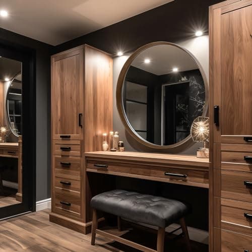 FRUMENSHIP Round Wood Frame Mirror 28 Inch, Brown Wall Circle Mirror for Bathroom, Nursery, and Wall Decor - Thumbnail 6