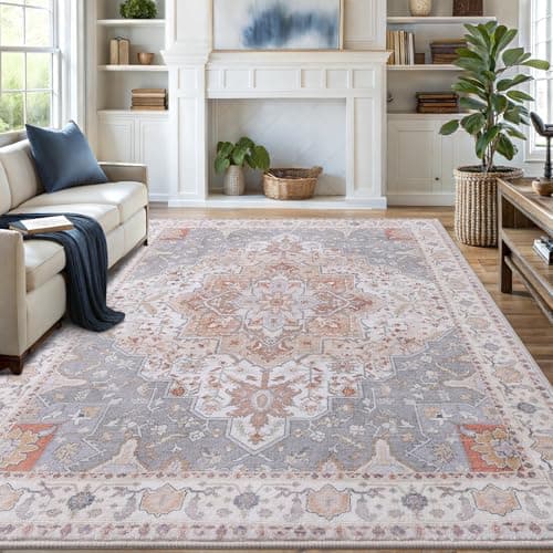 Vanmoos 5x7 Area Rugs for Living Room, Bedroom - Machine Washable, Non-Slip Bedside Rug, Large Soft Floor Carpet for Office, Dining Room, Farmhouse and Home Decor, Artistic Flair/Beige - Thumbnail 2