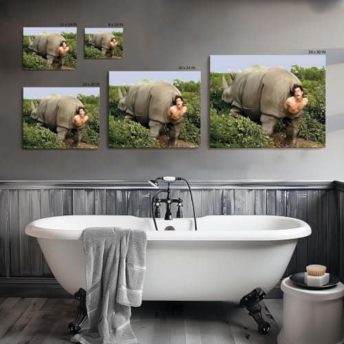 VYPEROCK Funny Framed Canvas Wall Art Bathroom Decor Retro Humor Comedy Ace Ventura Movies Poster Rhino Painting Modern Toilet Artwork for Living Room Dorm Wall Home Decoration, (24x30inch) - Thumbnail 5