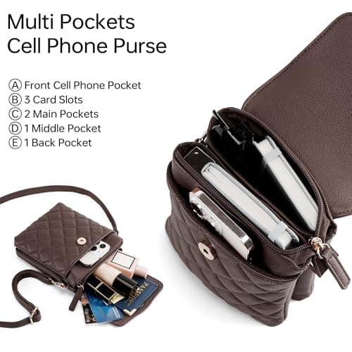 Goinsound RFID Small Crossbody Phone Purse for Women Quilted Cell Phone Purse with RFID Blocking Card Slots Dark Brown - Thumbnail 3