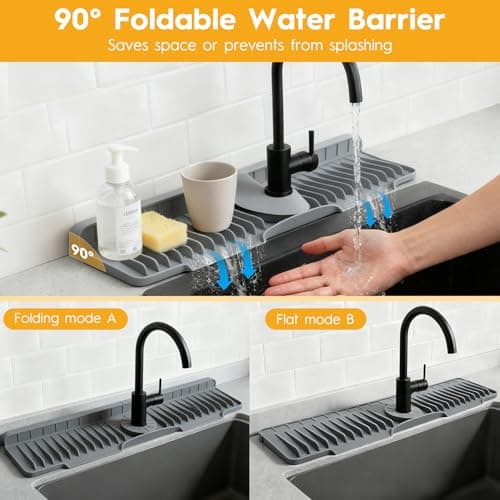 24" Silicone Faucet Mat for Kitchen Sink Released in 2025/12TH,8° Slope Fast Self-draining, Bathroom Kitchen Sink Area Water Splash Guard Behind Faucet Draining Dark Grey - Thumbnail 5