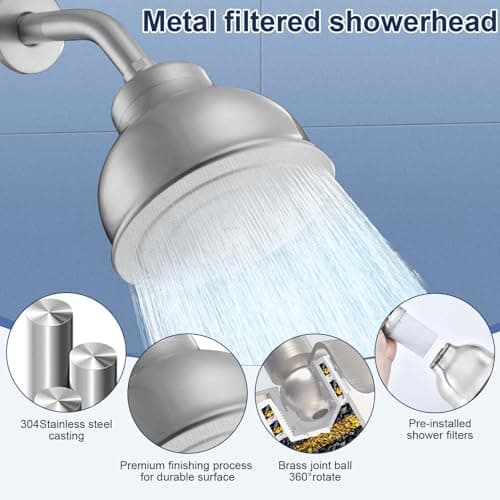 Stainless Steel Shower Head with Filters - Durable & Rustproof, Filtered Shower Head with High-Capacity Filter Cartridge for Hard Water - Long-Lasting Filtration Reduce Hair Shedding Soothe Dry Skin - Thumbnail 2