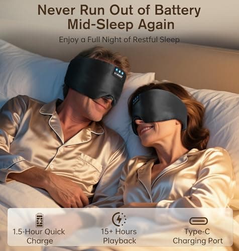 LC-dolida Luxurious Silk Soft Sleep Mask, Sleep Headphones with Bluetooth 5.4 for Side Sleeper, Total Blackout Eye Sleeping Mask for Women and Men, Ideal Gift for Restful Sleep, Travel(Black) - Thumbnail 5