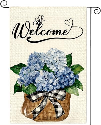 Garden Flag - Spring Garden Flags for Outside, Double Sided 12x18 Inch, Welcome Summer Hydrangea Burlap Yard Flag for Outdoor Decor Banners - Image 1