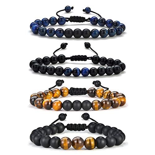 M MOOHAM Gifts for Men Bracelet - Beaded Tiger Eye Natural Lava Rock Stone Bracelets Men Birthday Retirement Dad Gifts - Image 1