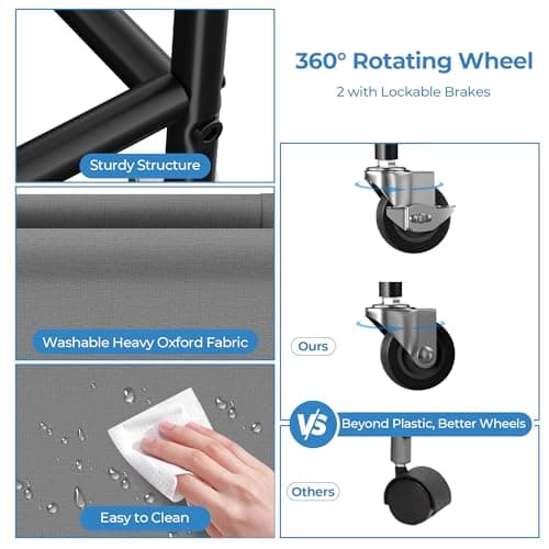 GRANNY SAYS 80L Slim Laundry Hamper with Wheels, Fabric Rolling Laundry Basket, Narrow Clothes Organizer, Tall Hamper for Closet, Laundry Room, Bathroom, Grey - Thumbnail 6