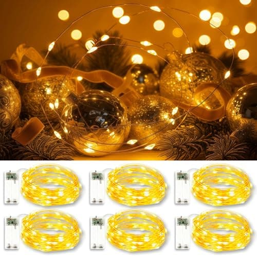 LightSeek 6 Pack, Fairy Lights Battery Operated, 7FT 20 LED String Lights with 6/18H Timer, Battery Twinkle Lights for Wedding Event Party Supplies Christmas Decor Indoor Outdoor, Warm White - Image 1