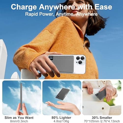 Magnetic Portable Charger 5000mAh with 15W Wireless & 20W PD Fast Charging,Ultra-Slim Travel-Ready Design,LED Display & Premium Metal Shell,Compatible with iPhone 16/15/14/13 Pro/Pro Max/Plus - Thumbnail 2