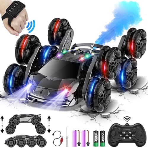 OSIMILY 8WD Remote Control Car,2.4GHz Gesture Sensing RC Stunt Car,Cool Spray Rotation RC Car with Lights and Music,All Terrain Toys for Ages 5-7 Birthday Gifts for Boys Girls(Black) - Image 1