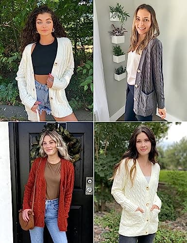 MEROKEETY Cardigan Sweater for Women 2026 Fall Winter Spring Cable Knit Button Up Open Front Long Sleeve Coat,ArmyGreen,XXL - Thumbnail 5