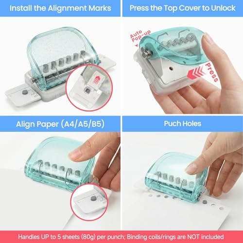 Spiral Binding Machine, Portable 6-Hole Mini Hole Punch,Comb Binder for Letter Size, A4,A5,B5,DIY Creative Book Binder Loose Paper for Organized Reports,Scrapbooks,Household Documents,Family Cookbook - Thumbnail 4