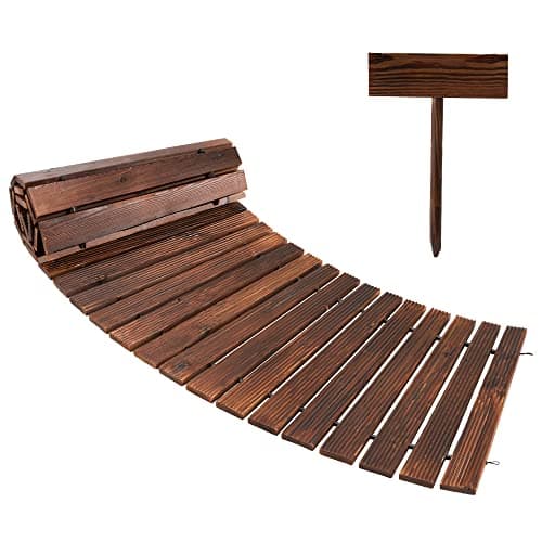Spurgehom 7FT Wooden Garden Pathway Curved Outdoor Walkway Roll Out Cedar Wood Patio Flooring Path Decorative Lawn Patio Pavers Boardwalk Beach Wedding Party (Brown)