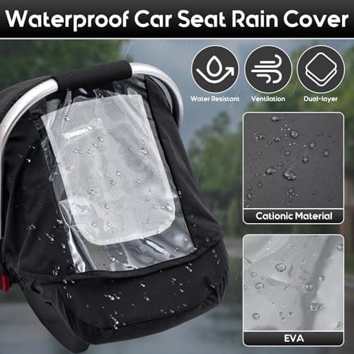 Waterproof Baby Car Seat Cover, Car Seat Rain Cover with Clear Window & Breathable Mesh, Universal Baby Carrier Cover with Support Rod to Prevent Collapse, Lightweight Weather Shield with Storage Bag - Thumbnail 2