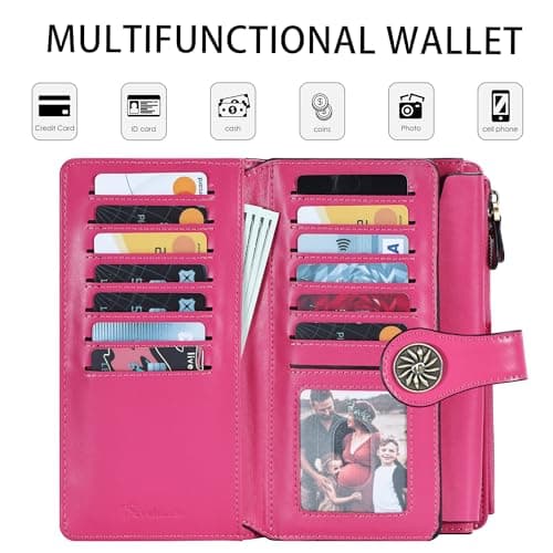 Travelambo Women's Wallet RFID Blocking Trifold Clutch Large Capacity Credit Card Holder Travel Purse - Thumbnail 4