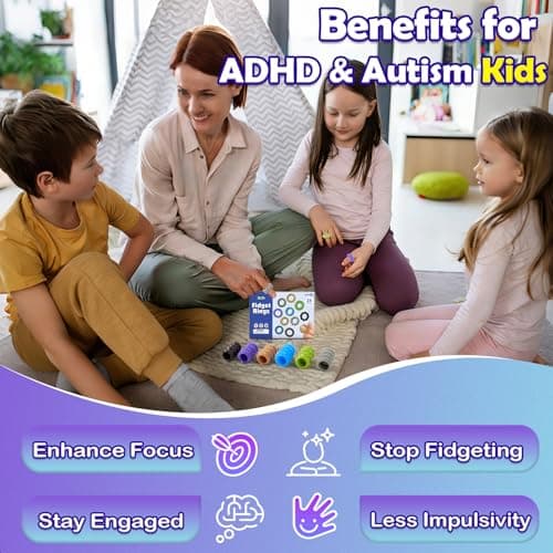 Fidget Toys Kids Sensory Ring: 24 Pack Textured Finger Rings - ADHD Autism Kids Sensory Calming Toys - Quiet Skin-Picking Fidgets for Classroom - Thumbnail 4
