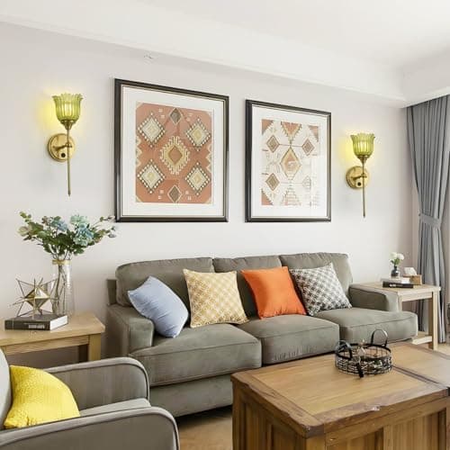 BOXCUPIN Modern Wall Sconces with Green Flower Glass Shade 1 Pack, Mid Century Bathroom Vanity Wall Light Fixtures Gold Vintage Wall Lights with Switch for Mirror Bedroom Living Room - Thumbnail 6