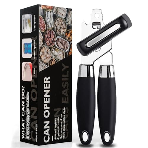 Yarmchahk Multifunctional Stainless Steel Manual Can Opener and Bottle Opener, Heavy Duty Hand Held Can Opener with Easy Turn Knob, Sharp Blade Smooth Edge, Good Grips Kitchen Tool for Seniors, Black - Image 1
