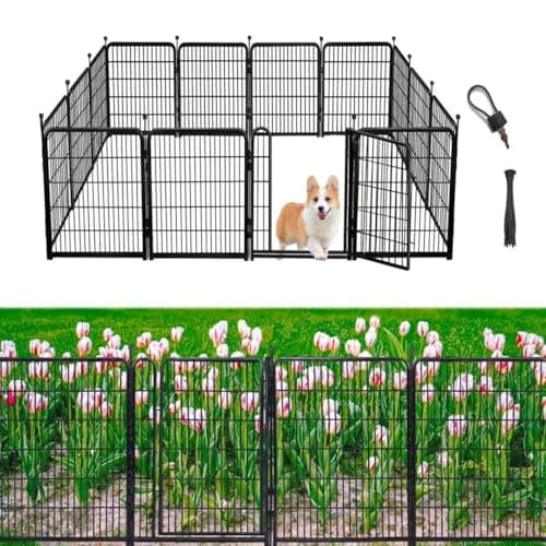 Getlay Tall Garden Fence, 52in(H) 10 Panels Total 22.1 Ft(L), Garden Fences and Borders for Dogs, Gate 21 inches Wide with Low Sills. Garden Animal Barrier, Flower Bed Fencing, Black Fencing for Dogs - Image 1