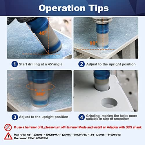 Diamond Core Drill Bit - BRSCHNITT Tile Hole Saw 3" for Drilling Enlarging Shaping Round Bevel Holes in Porcelain,Ceramic,Granite,Marble 5/8-11 Thread - Thumbnail 5