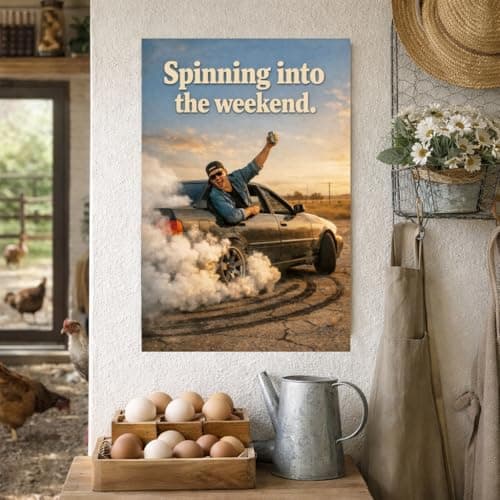Spinning Into the Weekend Vintage Tin Sign Funny Weekend Wall Decor Retro Car Burnout Art Metal Plaque Party Humor Garage Man Cave Home Wall 8x12 Inch Pre Drilled Holes - Thumbnail 4