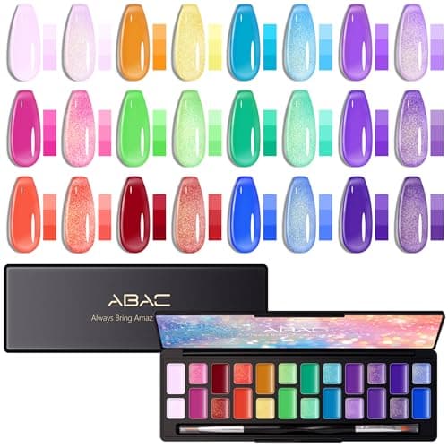 ABAC Solid Jelly Gel Polish Kit 24 Colors Hema Free w/Dual Brush - Transparent Vibrant Rainbow Hues,Non-Toxic Sheer Gel Polish Set for Summer Nails,Salon & Home Manicure