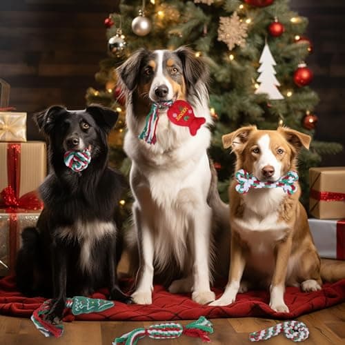 Yteseery 6 Pack Christmas Dog Rope Toys for Small Medium Dog, Chew Training Cotton Toys for Puppy Teeth Cleaning and Interacting Play Games - Thumbnail 2