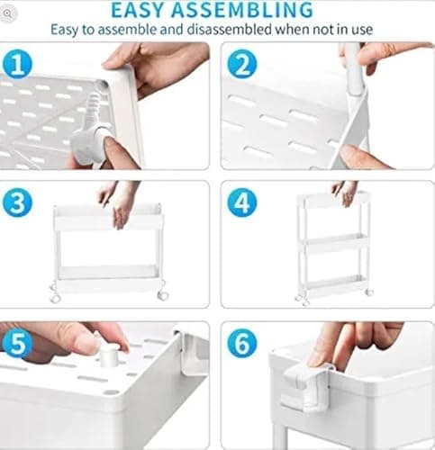 SPACEKEEPER Slim Rolling Storage Cart, 3 Tier Bathroom Storage Organizer Laundry Room Utility Cart Mobile Shelving Unit, Multi-Purpose for Kitchen Office Bathroom Laundry Narrow Places, White - Thumbnail 4