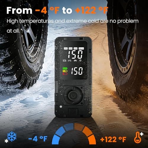 Achansfam P10 33s Fast Inflation Tire Inflator Portable Air Compressor with 20" Hose,150 PSI Cordless Air Pump with Dual Power Supply,Digital Gauge, Auto Shut-Off for Car, Truck, MPV, Bike, Ball - Thumbnail 6