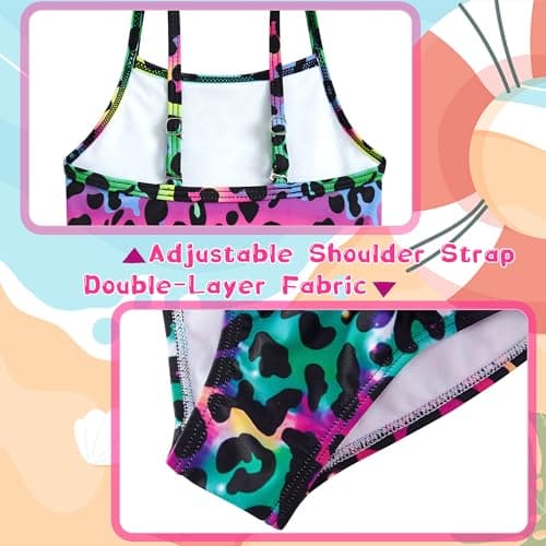 swimsobo Toddler Girls 3-4T Tutu Swimsuits Purple Leopard Bathing Suit 1 Piece Swimwear - Thumbnail 3