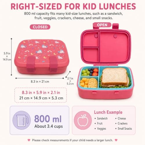 MISS BIG Bento Lunch Box for Kids, Pink Unicorn, 3 Compartments, 800ml - Thumbnail 5