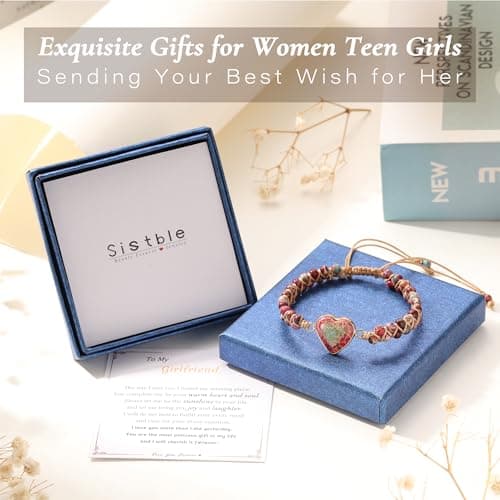 Sistble Wife Birthday Gift Ideas, Gifts for Wife I Love You Gifts for Her Jasper Heart Bracelets for Women Christmas Gifts for Wife Beaded Bracelet Anniversary Stocking Stuffers Love Jewelry - Thumbnail 6