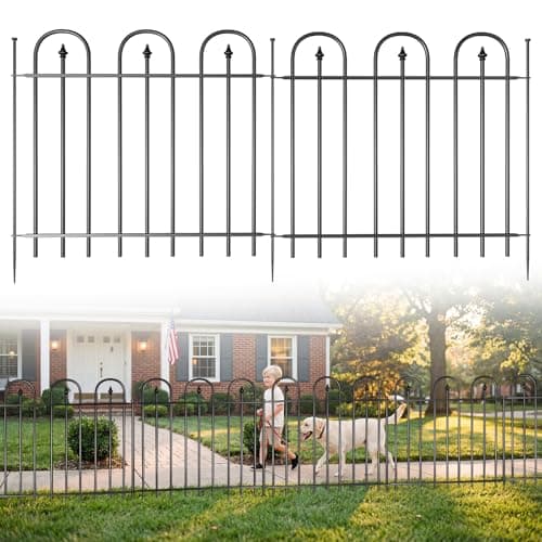 10 Decorative Garden Fences, 24 in (H) x Total Iength24 ft (L), Arched Without Excavation Fence,Animal Fence with Ground Stakes，Rust Resistant High Metal Garden Fence Frame, Outdoor Yard Patio Decor - Image 1