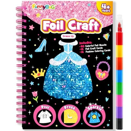 FUNNYB&G Foil Art Crafts for Kids Ages 4-8: Easter Basket Stuffers Essentials for Kids 2026, Easter Gifts for Girls, Crafts Supplies,Party Favors,Creative Toys for Girls 4 5 6 7 8 Years Old(Dress Up) - Image 1