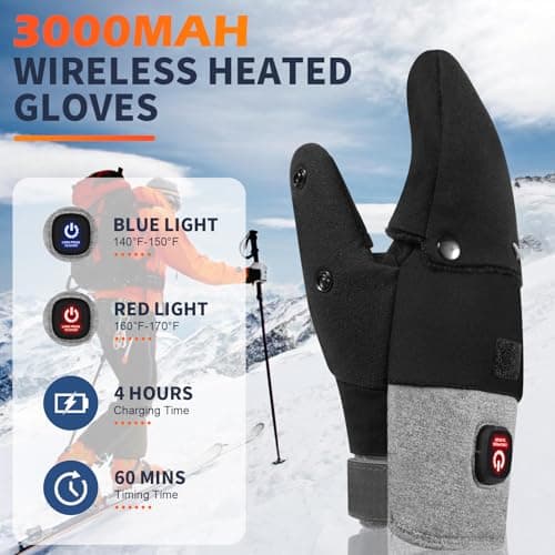 Heated Gloves for Men Women, Rechargeable Detachable Full & Half Hands Heated Glove Fingerless Electric Heating Gloves Hand Warmer for Work, Hunting, Skiing, Outdoor Work (Black-Gray, L) - Thumbnail 5
