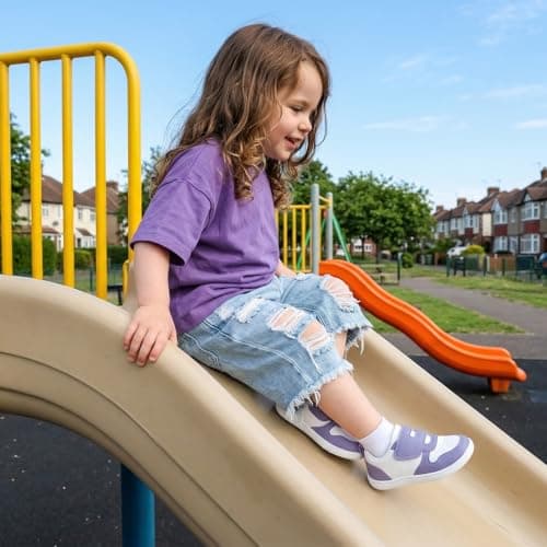 STQ KIDS Toddler Wide Toe Box Shoes Girls Barefoot Shoe Kids Tennis Sneakers Breathable Non-Slip Zero Drop Preschool First Walking Running for Daycare School White/Purple Toddler Size 7 - Thumbnail 2