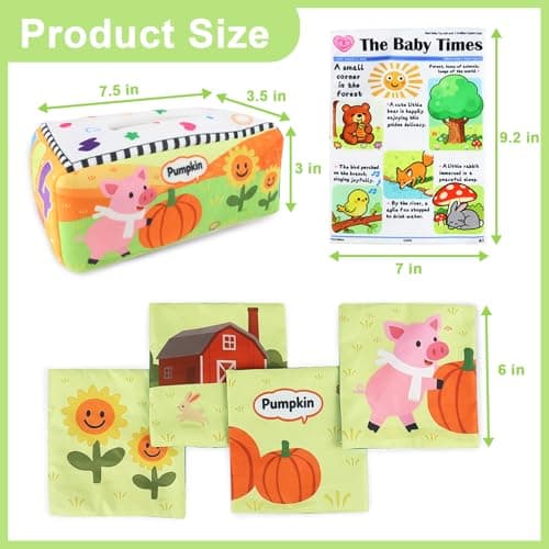 KUANGO Baby Toys 6 to 12 Months - Tissue Box Toy, Soft Crinkle Stuffed Montessori Toys for 6 7 8 9 10 Month Old Infant Sensory Newborn Toys Baby Boys Girls Gifts - Thumbnail 6