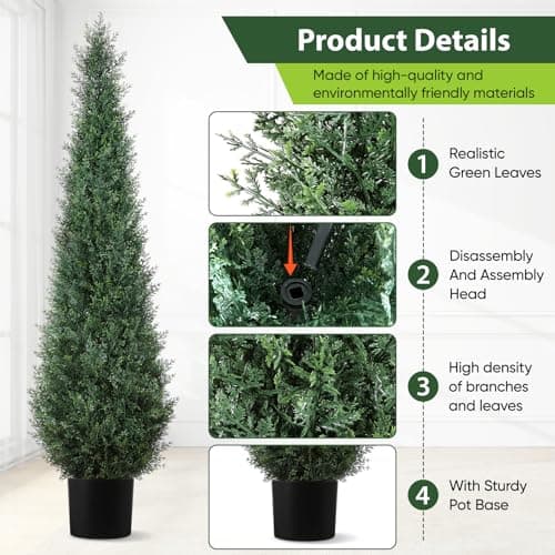 Artificial Trees for Outdoors, BUZIGUBY Artificial Cedar Topiary Trees, 5FT Topiary Trees Artificial Outdoors for Porch, Dense Arborvitae Tree for Front Door Patio Deck Balcony Yard Decor, 2 Pack - Thumbnail 4